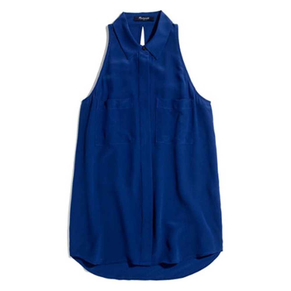 Madewell Blue Silk Sleeveless Cutaway Tank Blouse - XS